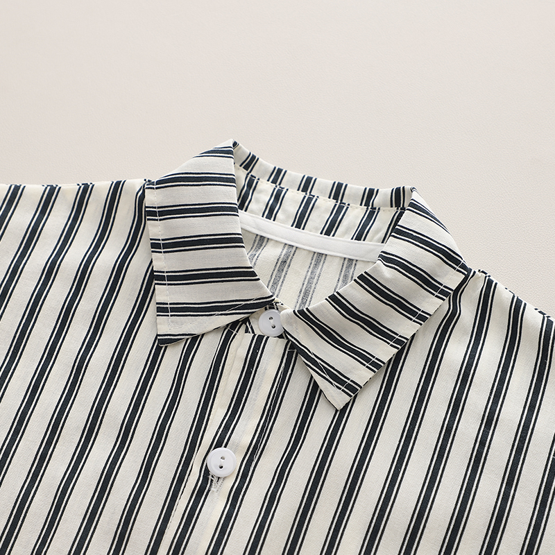 Bộ Áo Sơ Mi Tay Dài Họa Tiết Kẻ Sọc + Áo Sơ Mi Cài Khuy + Quần Dài Phong Cách Hàn Quốc Thời Trang Mùa Thu Hàng Mới 2023 Dành Cho Bé Trai / Bé Gái 80-120cm