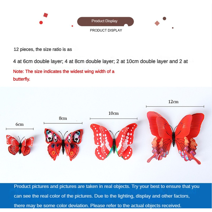 12 Miếng Dán Tường Hình Con Bướm