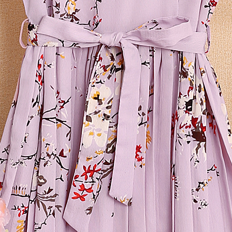 Đầm công chúa SIYYIS chữ A vải voan tay xếp nếp thắt nơ in hoa cổ điển thanh lịch thời trang mùa hè cho bé gái 5-12 tuổi