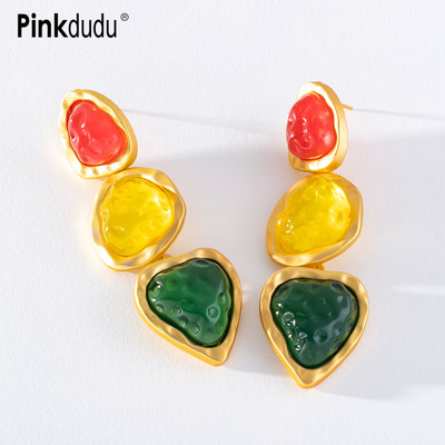Pinkdudu Bông Tai Hình Tam Giác Nhiều Màu Sắc Bằng Hợp Kim Resin Phong Cách Pháp Cổ Điển Thời Trang Cho Nữ PD1389
