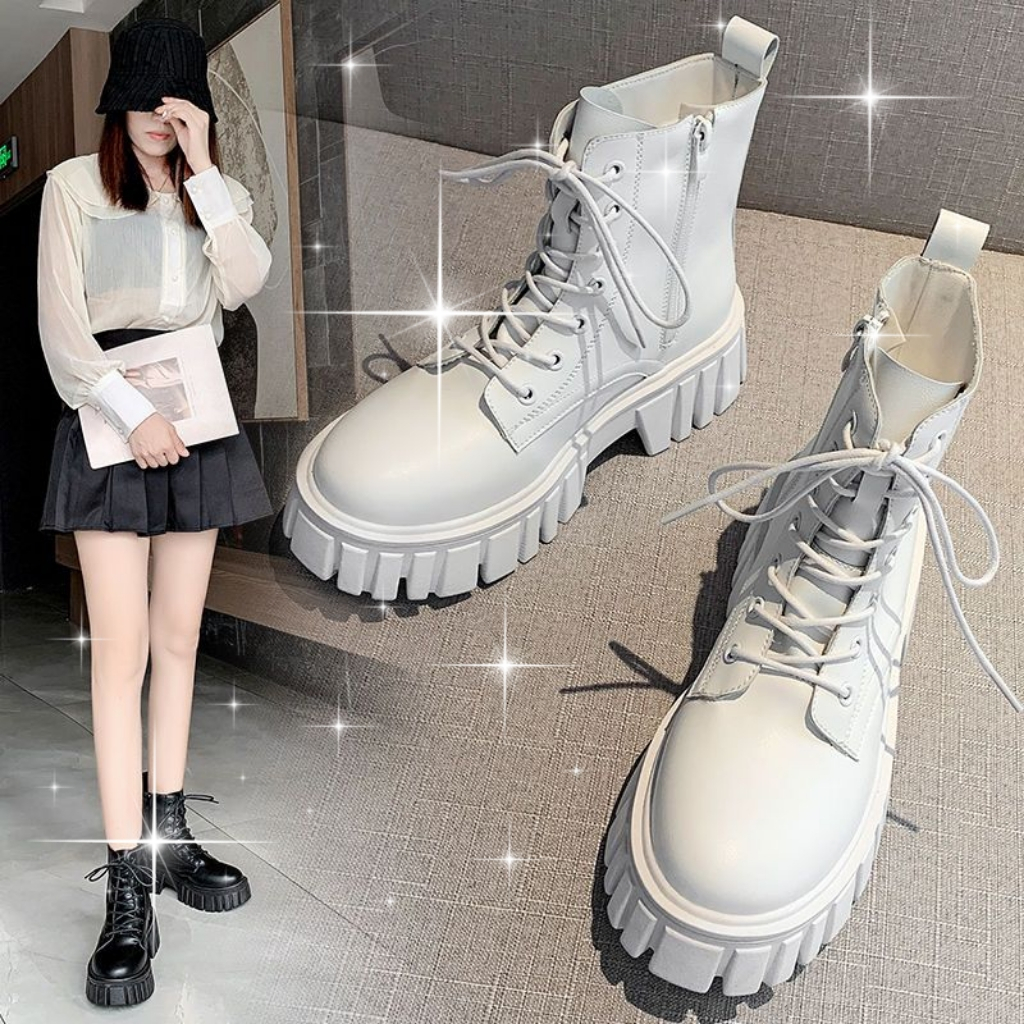 PUDING Giày Đế Xuồng Thời Trang Mùa Thu Mới Cho Nữ Doc Martens trung bình cho phụ nữ. Giày Bốt Cổ Cao Thời Trang Sành Điệu Cao Cấp Cho Nữ Giày Bốt Cổ Cao Thời Trang Dành Cho Nữ