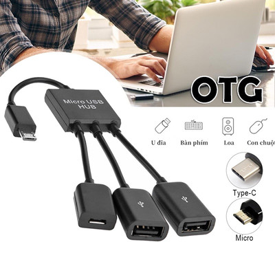 MICRO USB HUB Bộ chuyển đổi FONKEN nối 3 cổng cắm Type-C/ V8 USB với chui cắm Micro USB dây cáp OTG cho Samsung Huawei