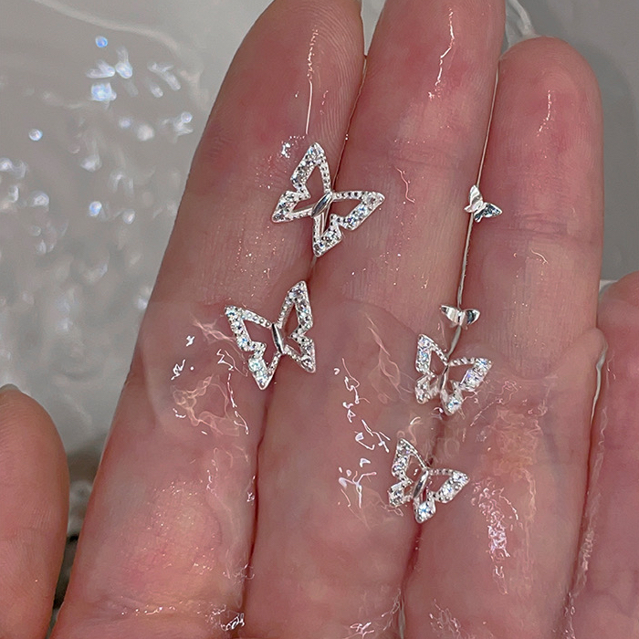 Bông Tai Mạ Bạc 925 Hình Bướm Ba Chiều Đính Đá zircon Đơn Giản Thời Trang Dành Cho Nữ