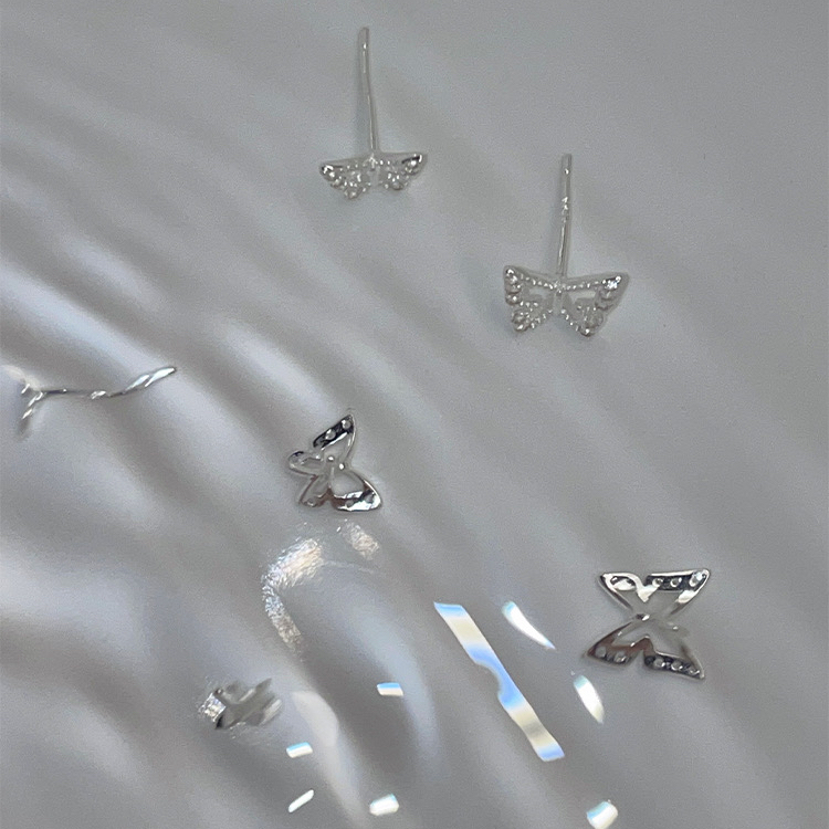 Bông Tai Mạ Bạc 925 Hình Bướm Ba Chiều Đính Đá zircon Đơn Giản Thời Trang Dành Cho Nữ