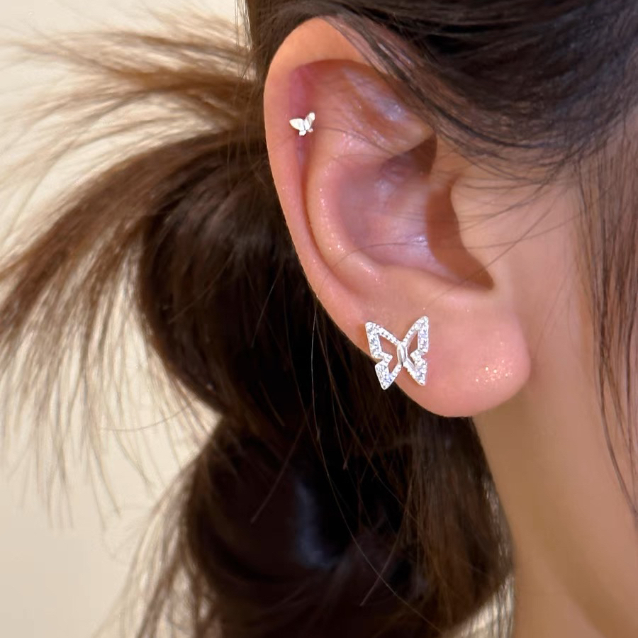 Bông Tai Mạ Bạc 925 Hình Bướm Ba Chiều Đính Đá zircon Đơn Giản Thời Trang Dành Cho Nữ