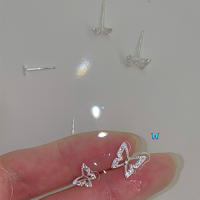 Bông Tai Mạ Bạc 925 Hình Bướm Ba Chiều Đính Đá zircon Đơn Giản Thời Trang Dành Cho Nữ