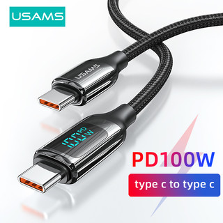 Usams Dây Cáp Sạc Nhanh PD 5A 100W Hai Cổng USB C Có Màn Hình LED Kỹ Thuật Số Cho 1phone15 IPd Android Máy tính bảng