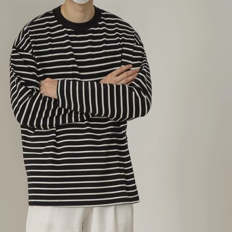 Magee Áo Thun Nam Dài Tay Cổ Tròn Sọc Ngang Thời Trang