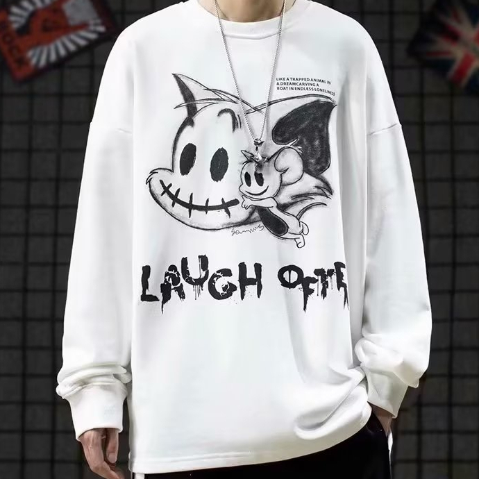 Hanlu Áo sweater Tay Dài Cổ Tròn Dáng Rộng Vải Mềm Thân Thiện Với Da Họa Tiết anime Cho Nam