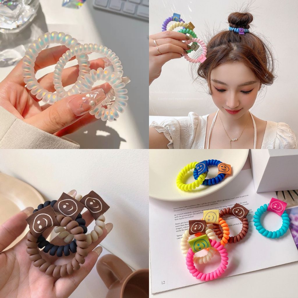 Mới Dây Buộc Tóc Cao Su Hình Mặt Cười Đơn Giản Cho Nữ