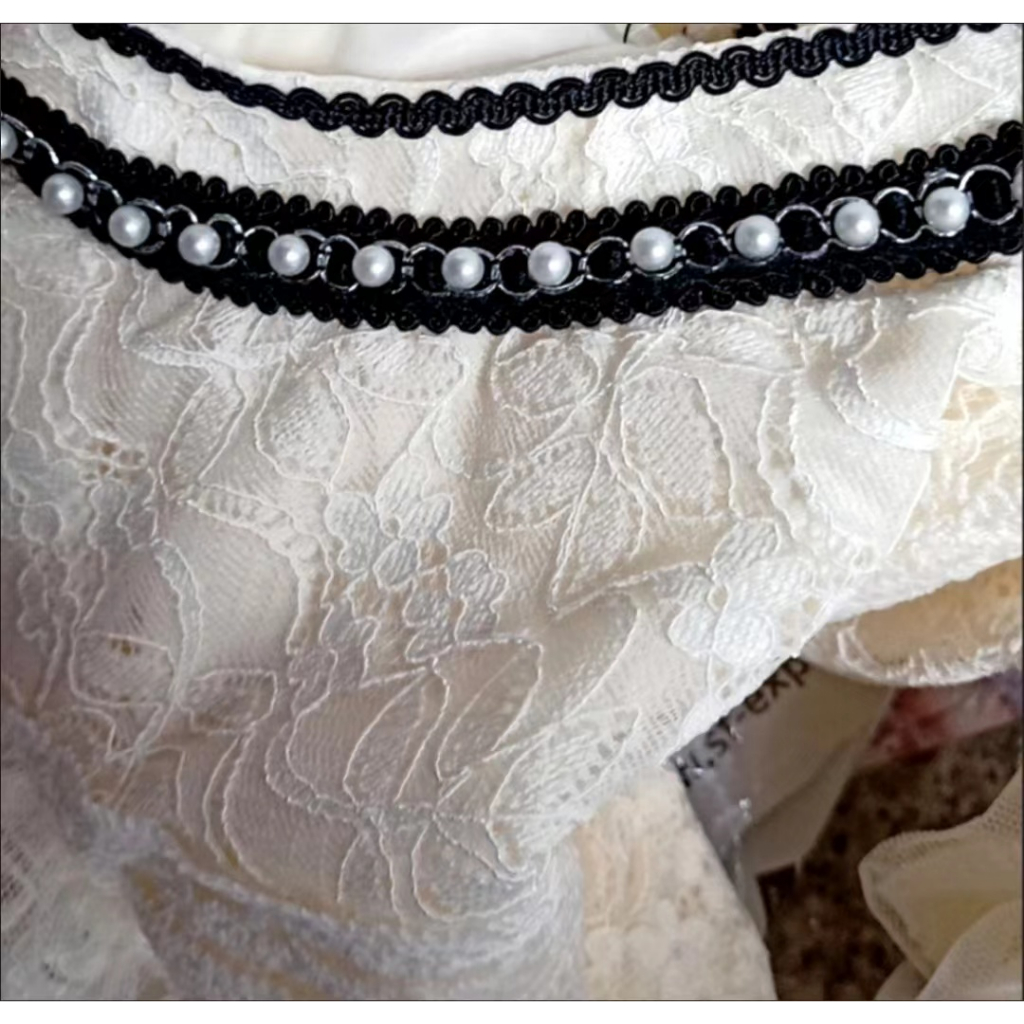 Áo Sơ Mi Tay Ngắn Phồng Phối Ren Đính Hạt Thời Trang Mùa Hè Cho Nữ