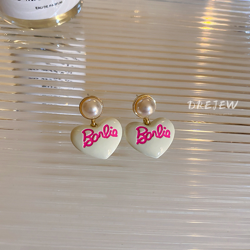 DREJEW Bông Tai Mạ Bạc 925 Hình Chữ Cái Tiếng Anh Đính Ngọc Trai Thời Trang