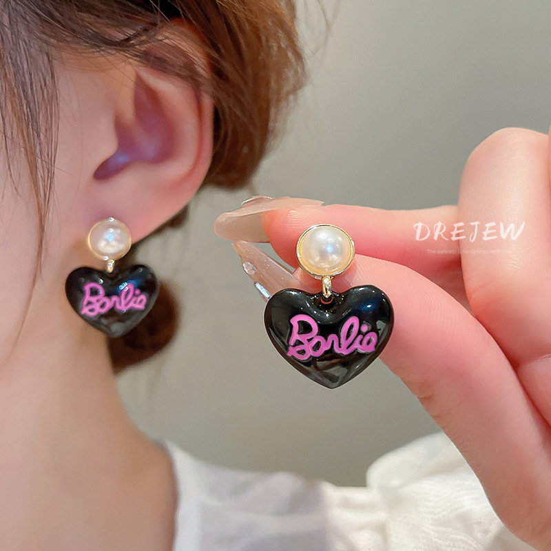 DREJEW Bông Tai Mạ Bạc 925 Hình Chữ Cái Tiếng Anh Đính Ngọc Trai Thời Trang