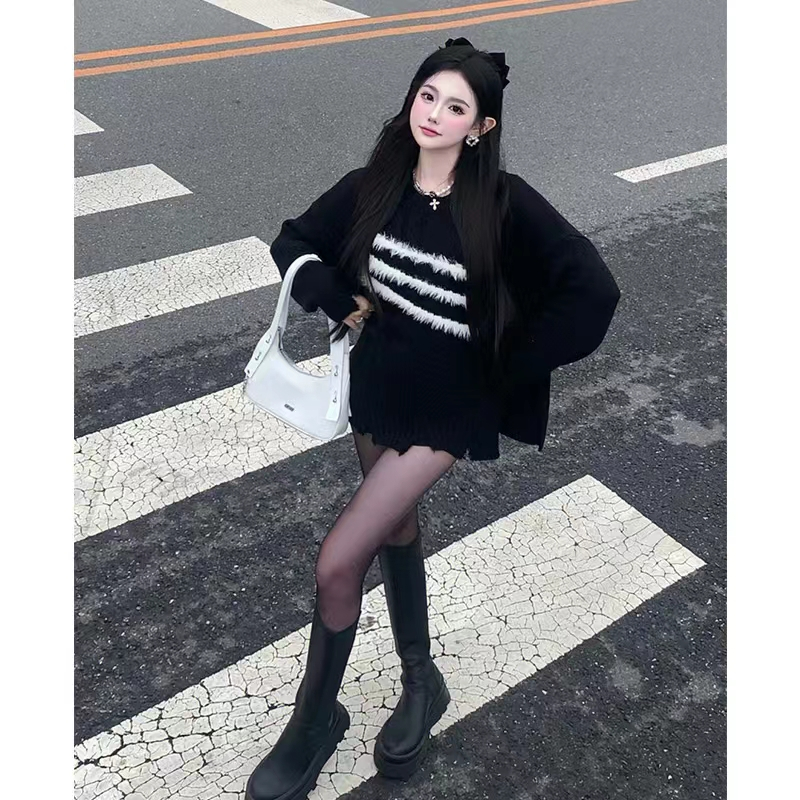 XIN LAN YA SHE Áo sweater Nữ Phong Cách retro Thời Trang Hàn Quốc