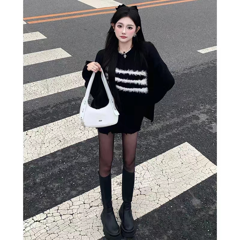 XIN LAN YA SHE Áo sweater Nữ Phong Cách retro Thời Trang Hàn Quốc