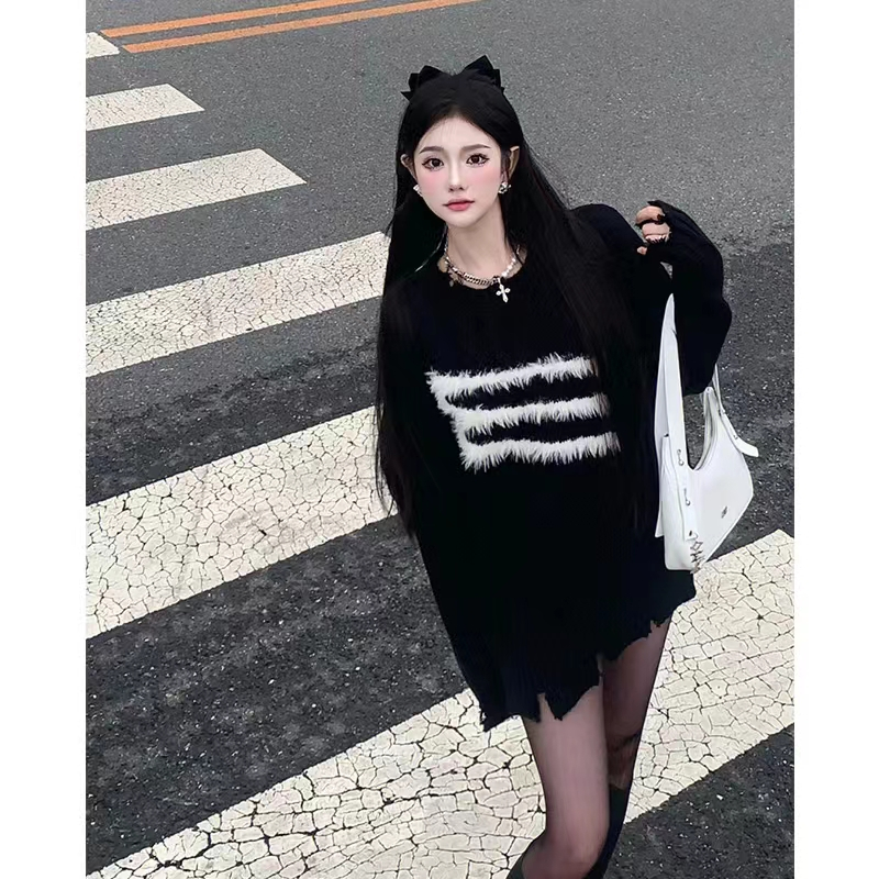 XIN LAN YA SHE Áo sweater Nữ Phong Cách retro Thời Trang Hàn Quốc