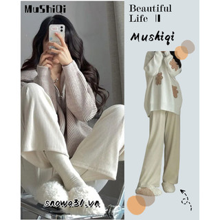 Mushiqi Quần Dài Nữ Ống Rộng Lưng Cao Thời Trang Phong Cách