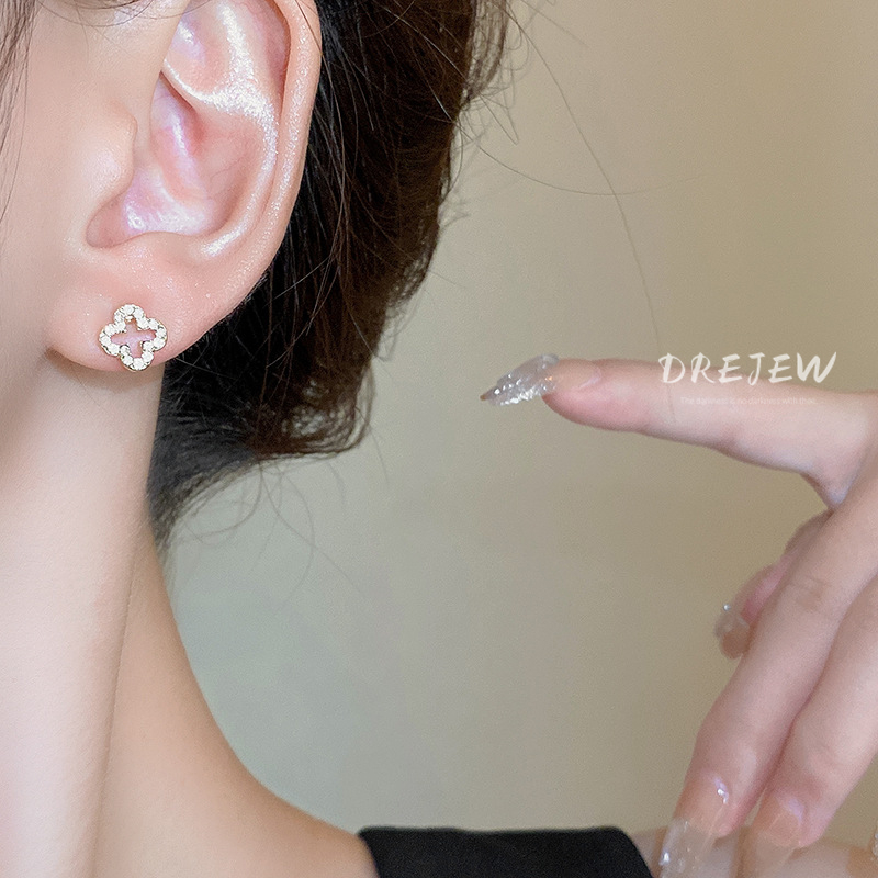 DREJEW Bông Tai Bạc 925 Hình Hoa đính Kim Cương Giả Sang Trọng Phong Cách Hàn Quốc Cho Nữ Khuyêc Tai Bạc