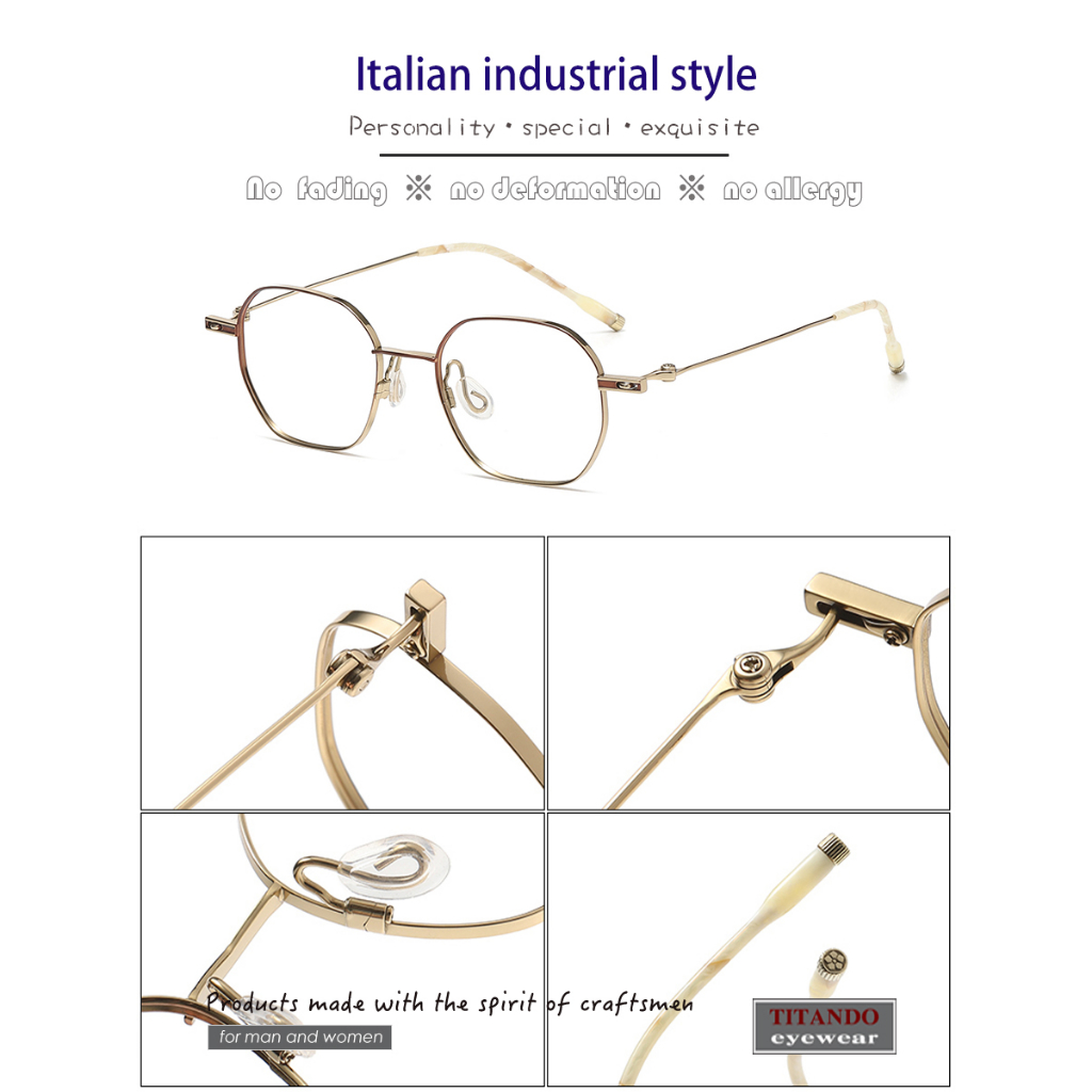 Mắt Kính Thời Trang Ý Gọng Hình Đa Giác Bằng Titan Nguyên Chất Phong Cách Công Nghiệp Cho Nam Và Nữ