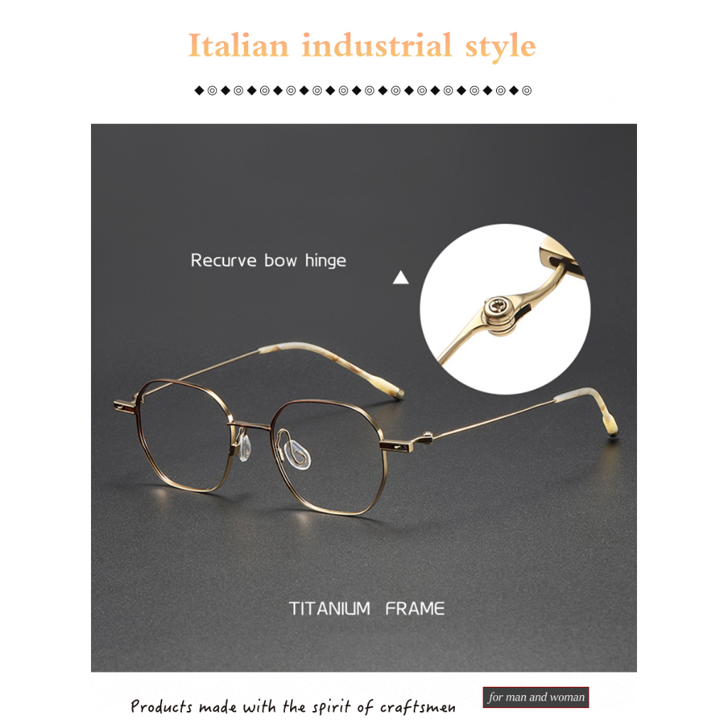 Mắt Kính Thời Trang Ý Gọng Hình Đa Giác Bằng Titan Nguyên Chất Phong Cách Công Nghiệp Cho Nam Và Nữ