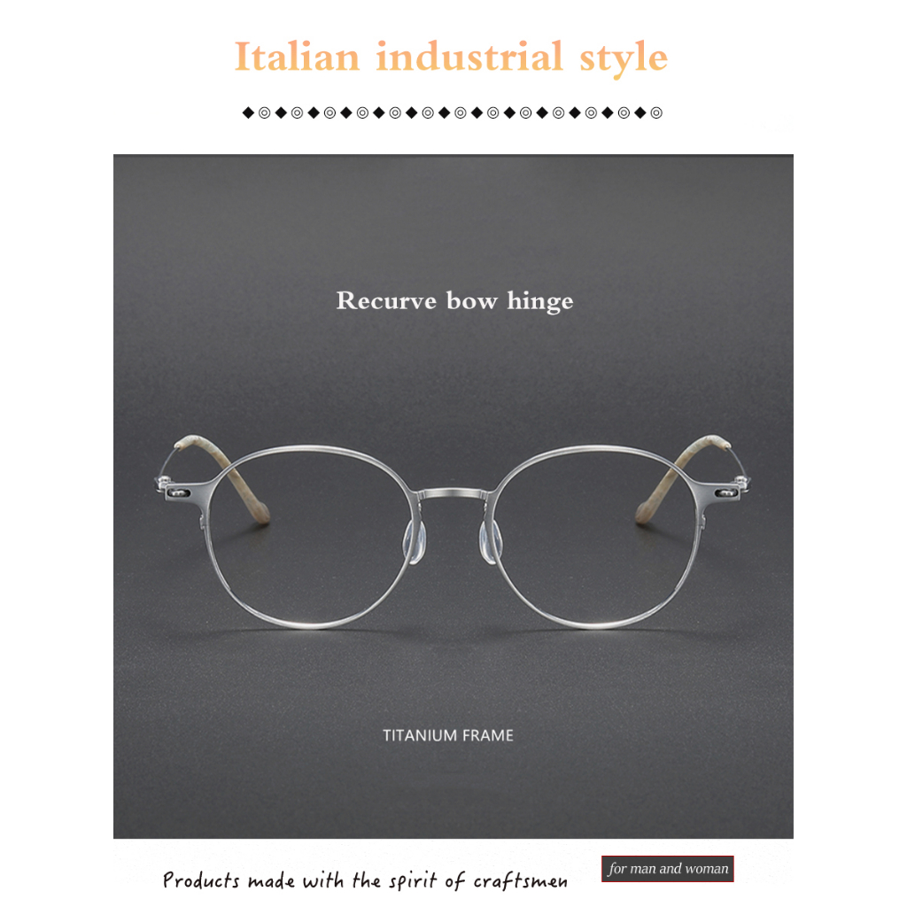 Mắt Kính Gọng Tròn Lớn Bằng Titan Nguyên Chất Phong Cách Ý Thời Trang Cho Nam Và Nữ