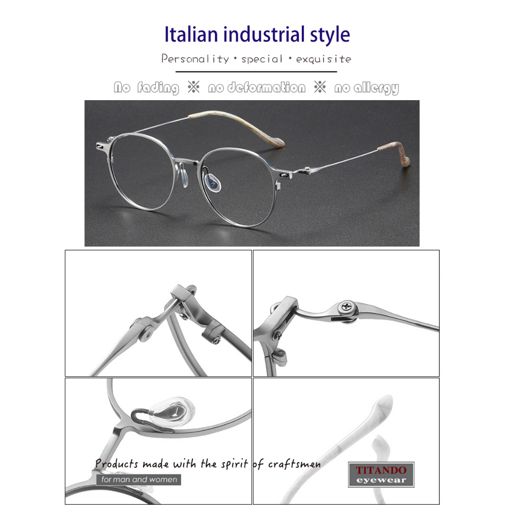 Mắt Kính Gọng Tròn Lớn Bằng Titan Nguyên Chất Phong Cách Ý Thời Trang Cho Nam Và Nữ