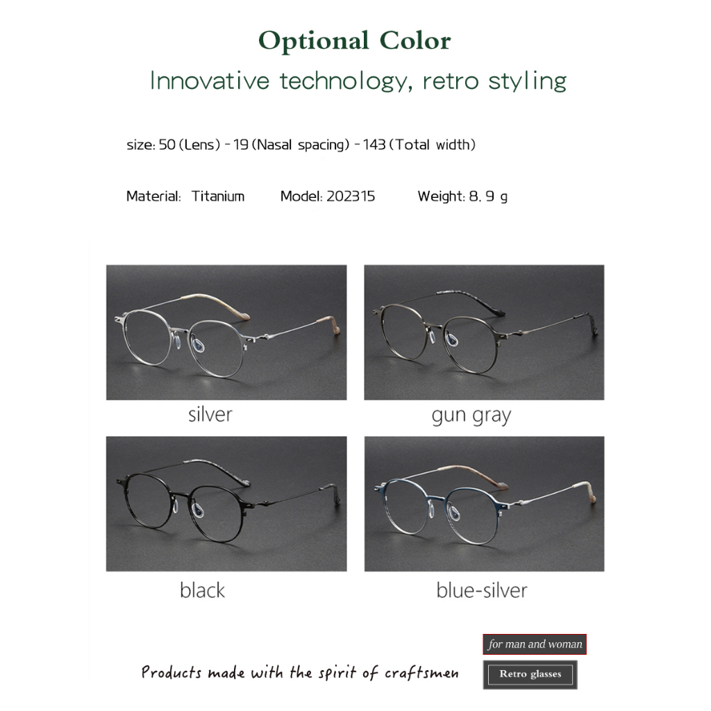 Mắt Kính Gọng Tròn Lớn Bằng Titan Nguyên Chất Phong Cách Ý Thời Trang Cho Nam Và Nữ