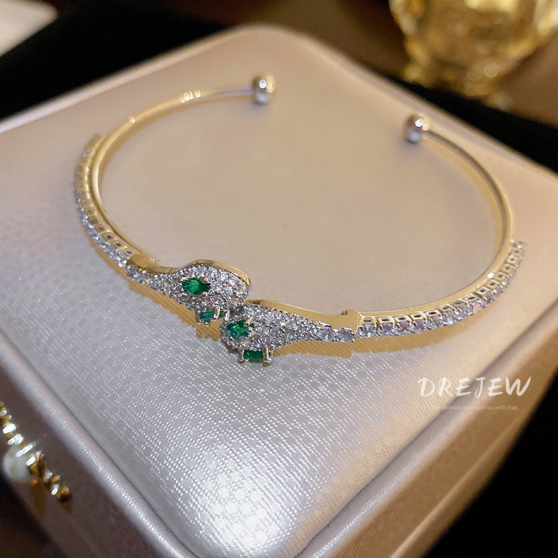 Drejew Vòng Tay Hở Hình Rắn Đính Đá zircon Nhẹ Nhàng Đơn Giản Cá Tính Thời Trang Châu Âu Và Mỹ Chống Dị Ứng Cho Nữ