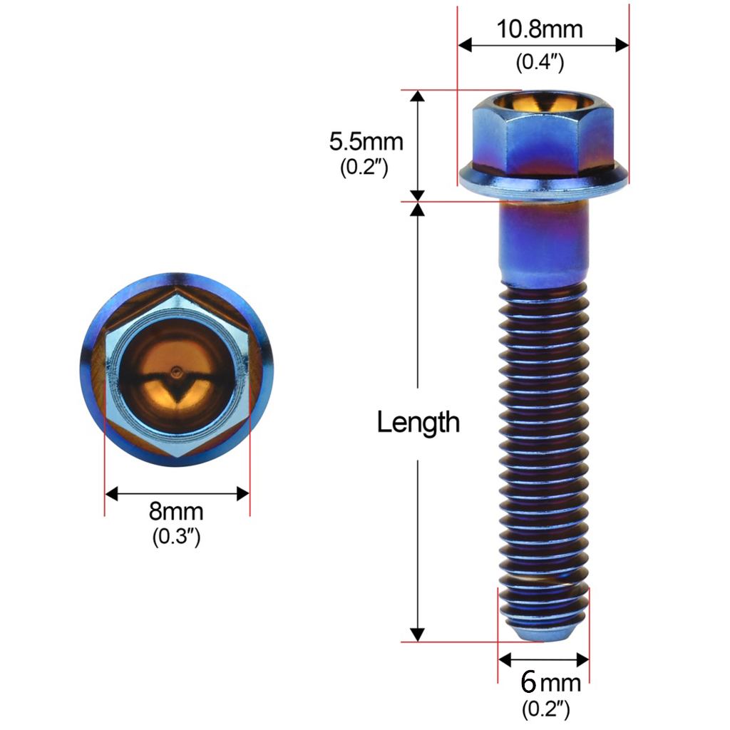 Wanyifa titanium gr5 m6 11d mặt bích hex đầu vít cho xe máy sửa đổi cacte máy phát điện m6x10-90mm