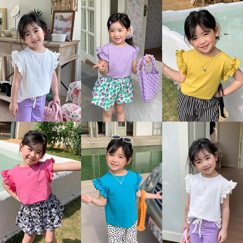 Áo Thun Tay Ngắn Cổ Tròn Màu Trơn Phong Cách Hàn Quốc Dễ Thương Thời Trang Mùa Hè Cho Nữ