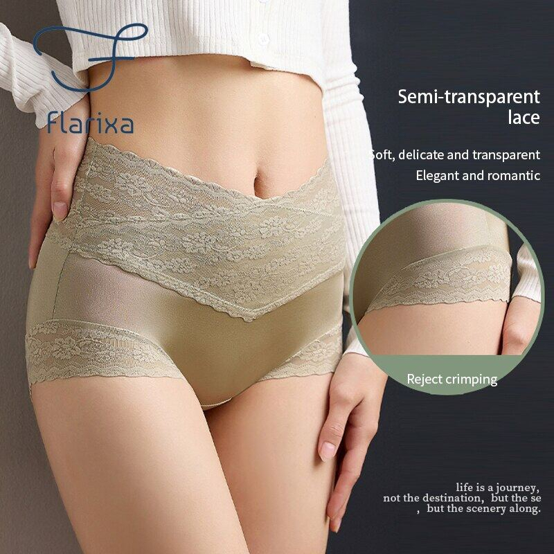 Flarixa Quần Lót Ren Không Đường May Lưng Cao Ôm Hông Thoáng Khí Cho Nữ