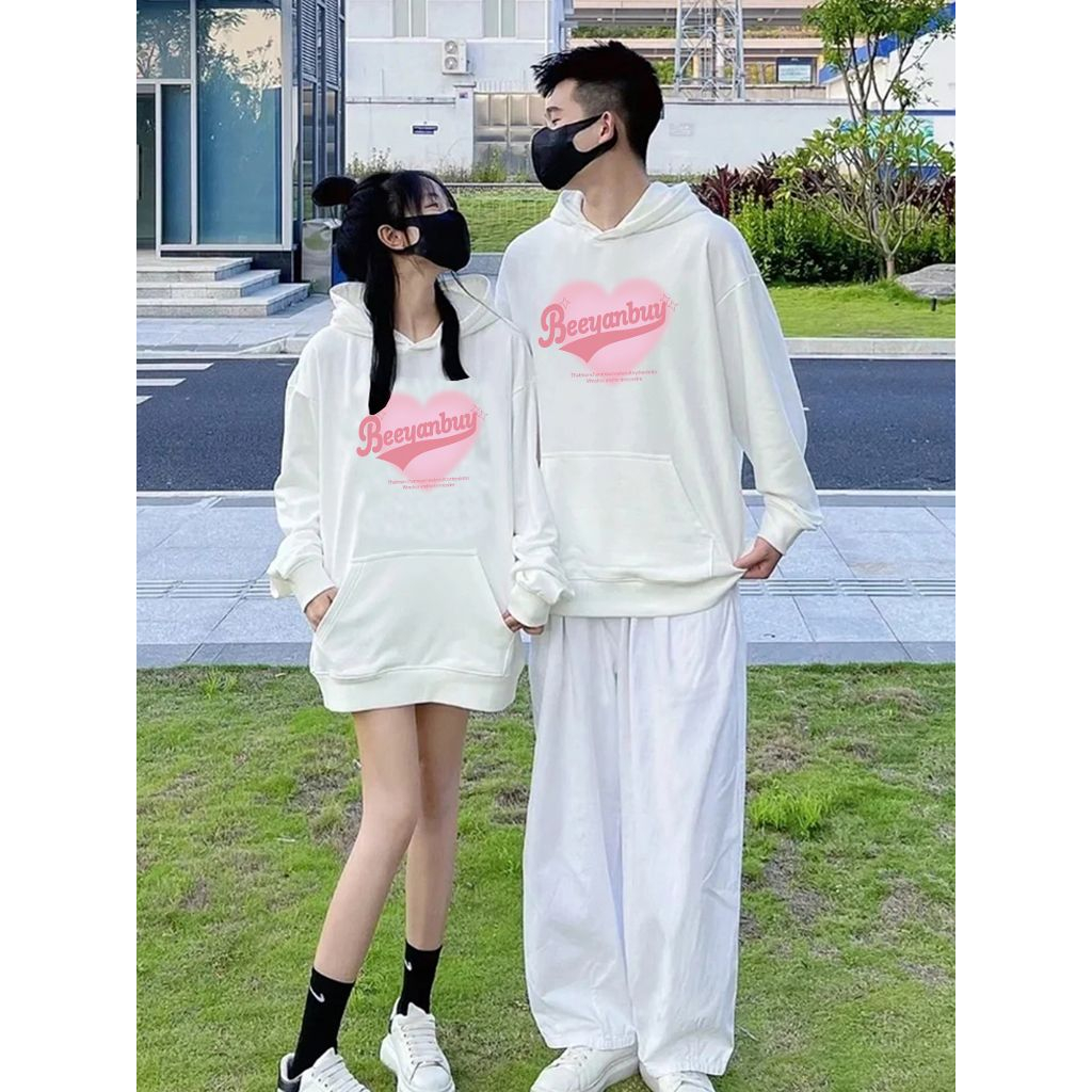 Ihkke Áo hoodie Màu Trắng In Hình Trái Tim Dành Cho Cặp Đôi Thời Trang Hàn Quốc