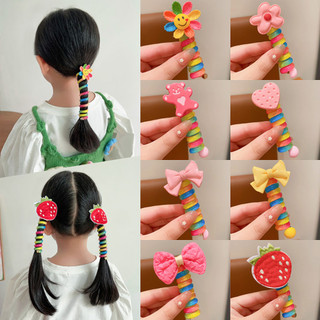 Set 2 Dây Buộc Tóc Dạng Xoắn Co Giãn Nhiều Màu Sắc Cho Bé Gái