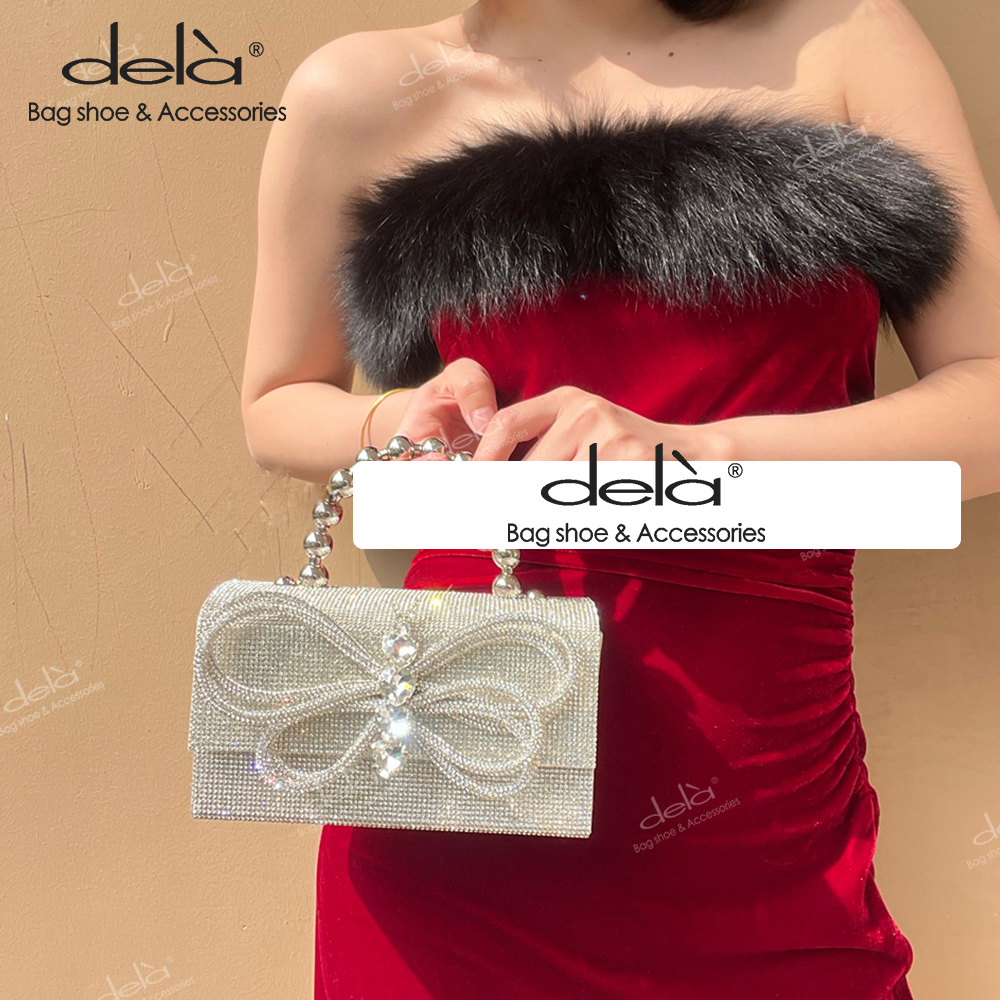 Dela Túi Đeo Chéo Đính Nơ Kim Cương Lấp Lánh Sang Trọng