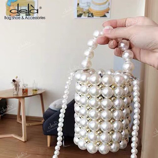 Dela túi đeo chéo đính hạt ngọc trai xinh xắn