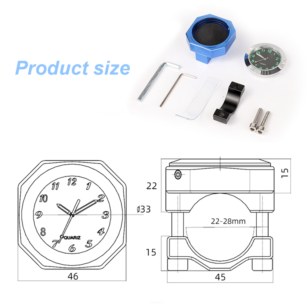 Đồng Hồ quartz Chống Thấm Nước 22-28mm Với Khung Hợp Kim Nhôm Gắn Tay Lái Xe Đạp,