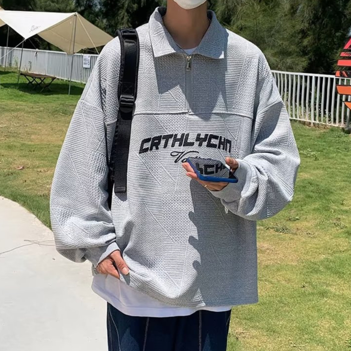 Áo sweater Cổ polo Dáng Rộng In Chữ Thoải Mái Phong Cách Hàn Quốc Thời Trang Cho Nam Và Nữ