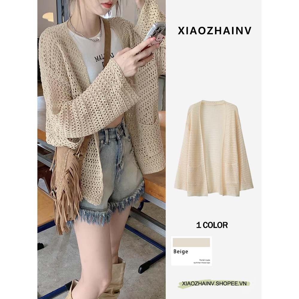 Xiaozhainv Áo Khoác cardigan Dệt Kim Mỏng Tay Dài Phong Cách Retro Dành Cho Nữ