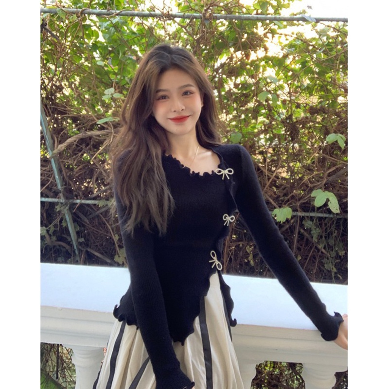 Áo sweater Dệt Kim Tay Dài Thiết Kế Không Đều Hai Bên niche Thời Trang Mới 2023 Dành Cho Bạn Nữ