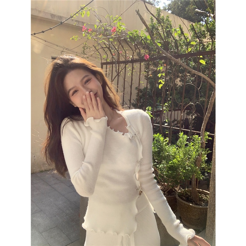 Áo sweater Dệt Kim Tay Dài Thiết Kế Không Đều Hai Bên niche Thời Trang Mới 2023 Dành Cho Bạn Nữ