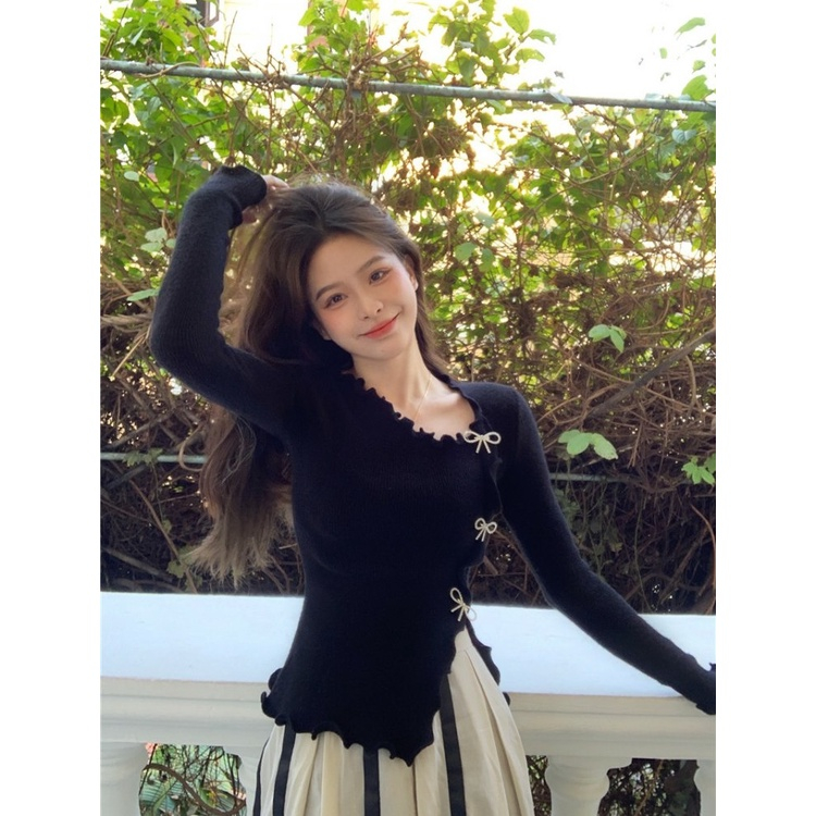Áo sweater Dệt Kim Tay Dài Thiết Kế Không Đều Hai Bên niche Thời Trang Mới 2023 Dành Cho Bạn Nữ