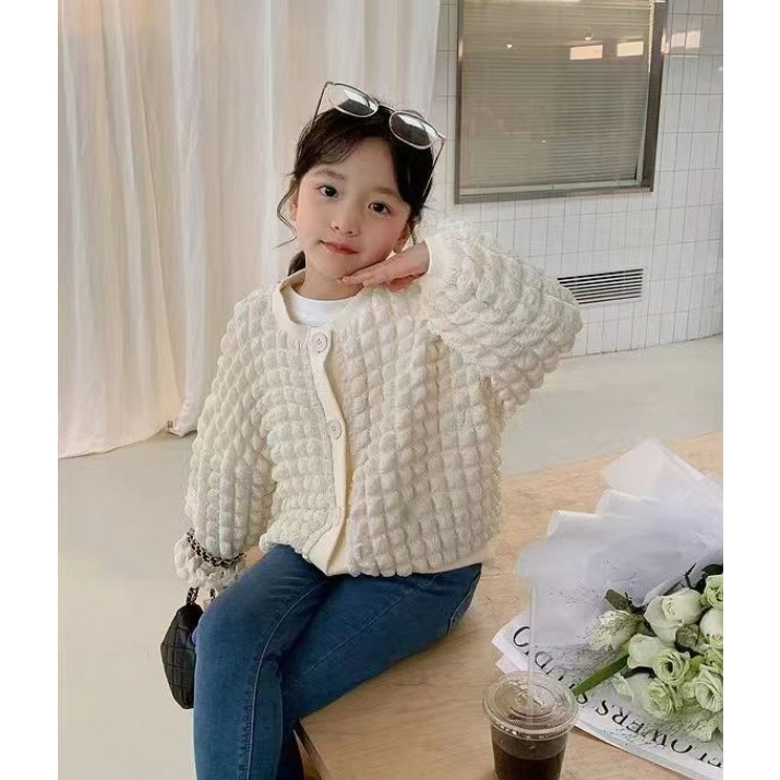 Áo Khoác Cardigan Tay Phồng Thời Trang Xuân Thu Cho Bé Gái