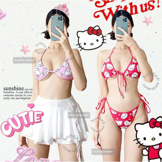 Bộ đồ bơi bikini màu hồng hello kitty dễ thương cho bé gái