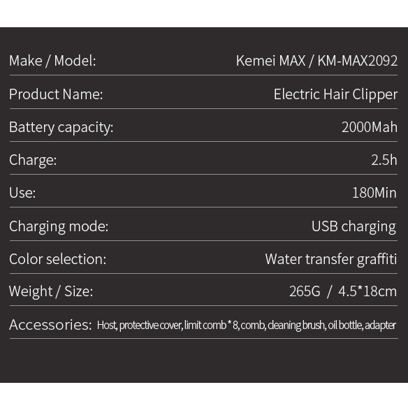 Kemei Tông Đơ Cắt Tóc km-max2092 km-rs7098 Sạc usb Chuyên Dụng Cho Nam