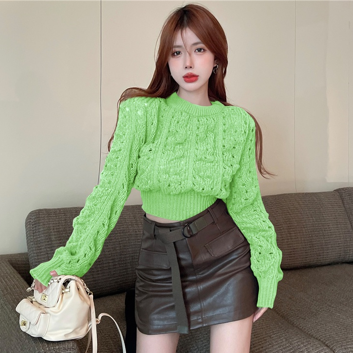 Áo sweater Dệt Kim Dáng Rộng Thời Trang Thu Đông Mới áo len croptop tay dài