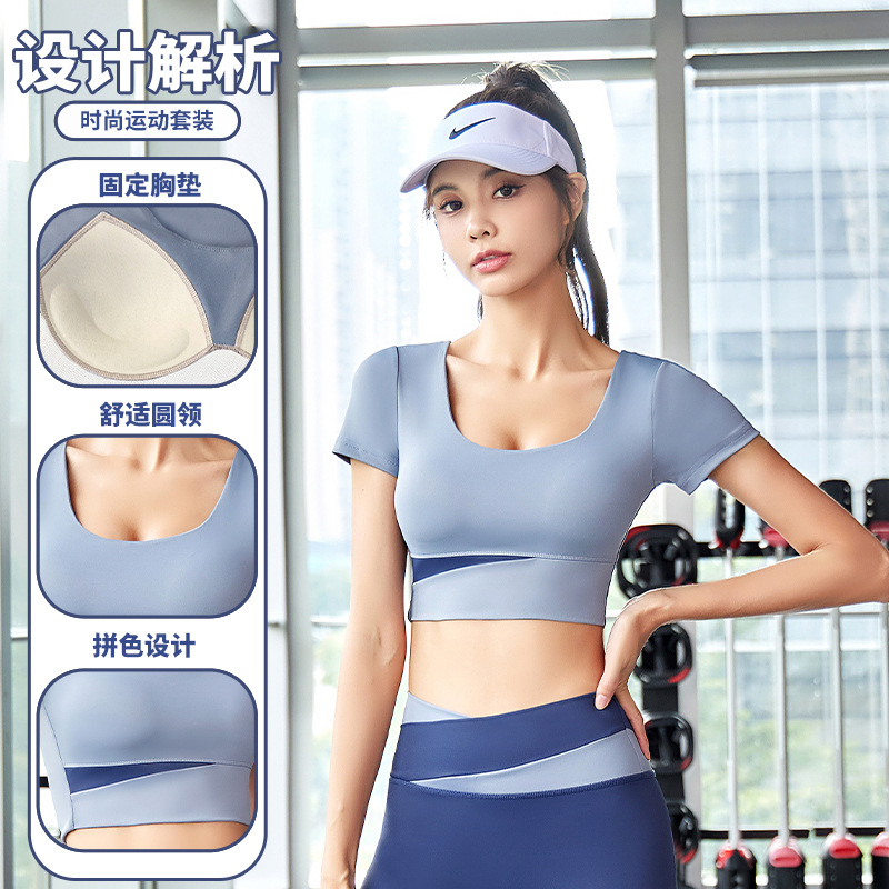 Áo Thun Thể Thao Ngắn Tay Có Mút Ngực Màu Sắc Thời Trang Cho Nữ