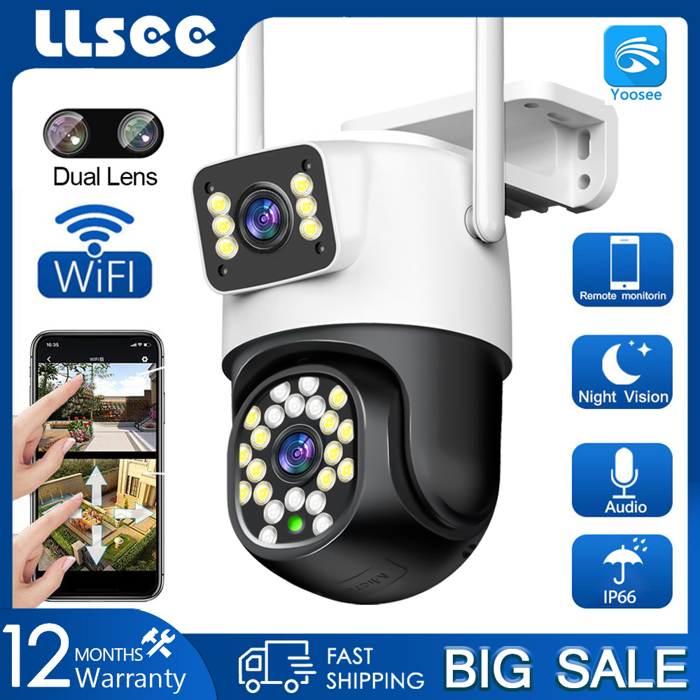 LLSEE, Yoosee Camera 2 Mắt - Camera 360 độ - Camera wifi không dây ngoài trời - PTZ-4K-8MP - Tự động theo dõi - Bộ đàm hai chiều - Không thấm nước