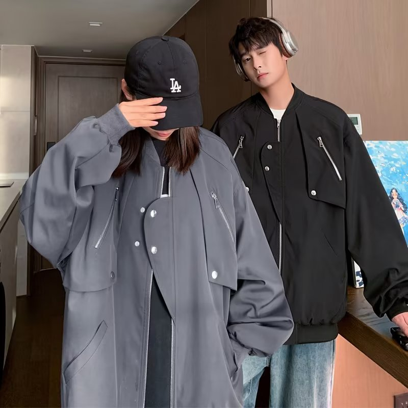 Áo khoác nam bóng chày thời trang Đường phố vintage mỹ cá tính cho nam màu sắc Đơn giản thoải mái  Áo khoác tay dài dáng rộng