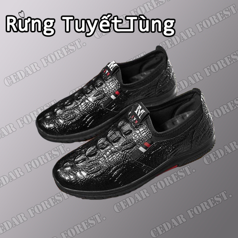 SHANMUSENLIN☘Giày da cá sấu đế bằng cổ thấp thời trang cho nam