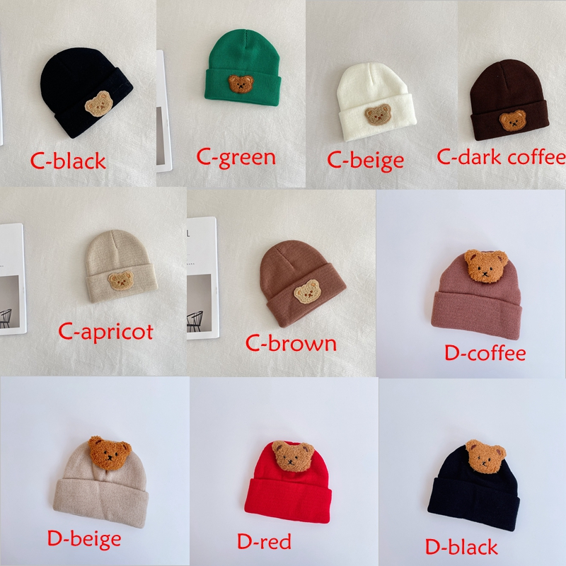 Mũ Len Dệt Kim Dày Dặn Giữ Ấm Tai Họa Tiết Gấu Hoạt Hình Dành Cho Bé Trai Và Bé Gái